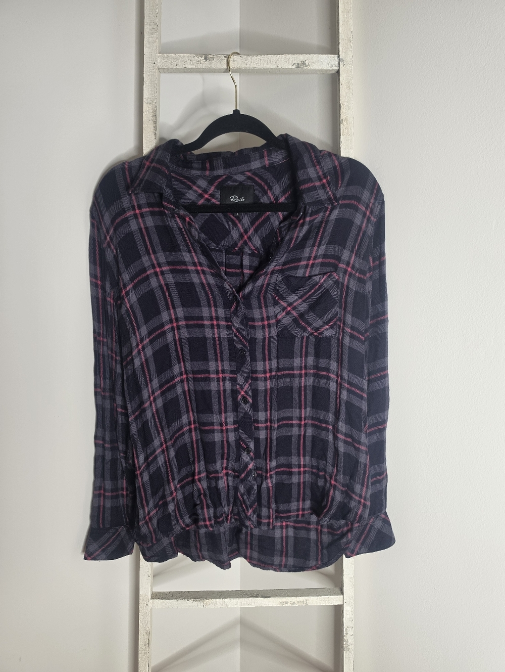 Rails Women's Large hunter Plaid Coral Rose Button Down Long Sleeve Top